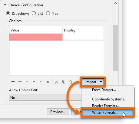 Importing Writer Formats to populate the Choices table